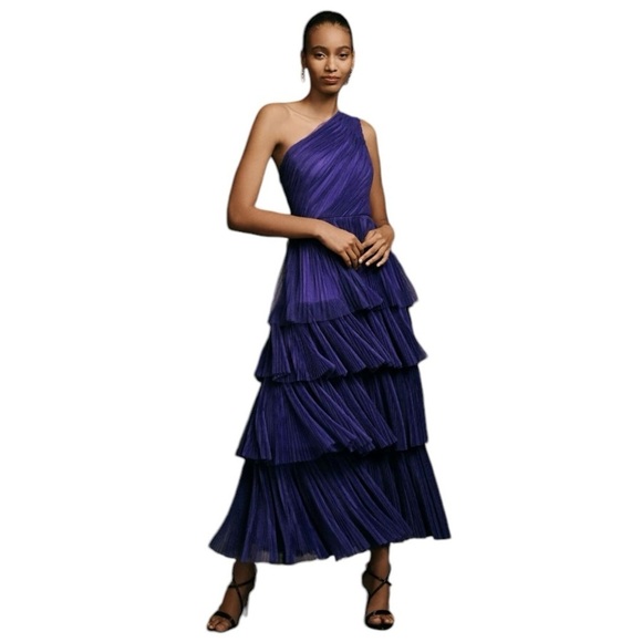 Hutch x Anthropologie - Xala One-Shoulder Tiered Pleated Tulle Maxi Dress Sz 6 - Picture 1 of 11